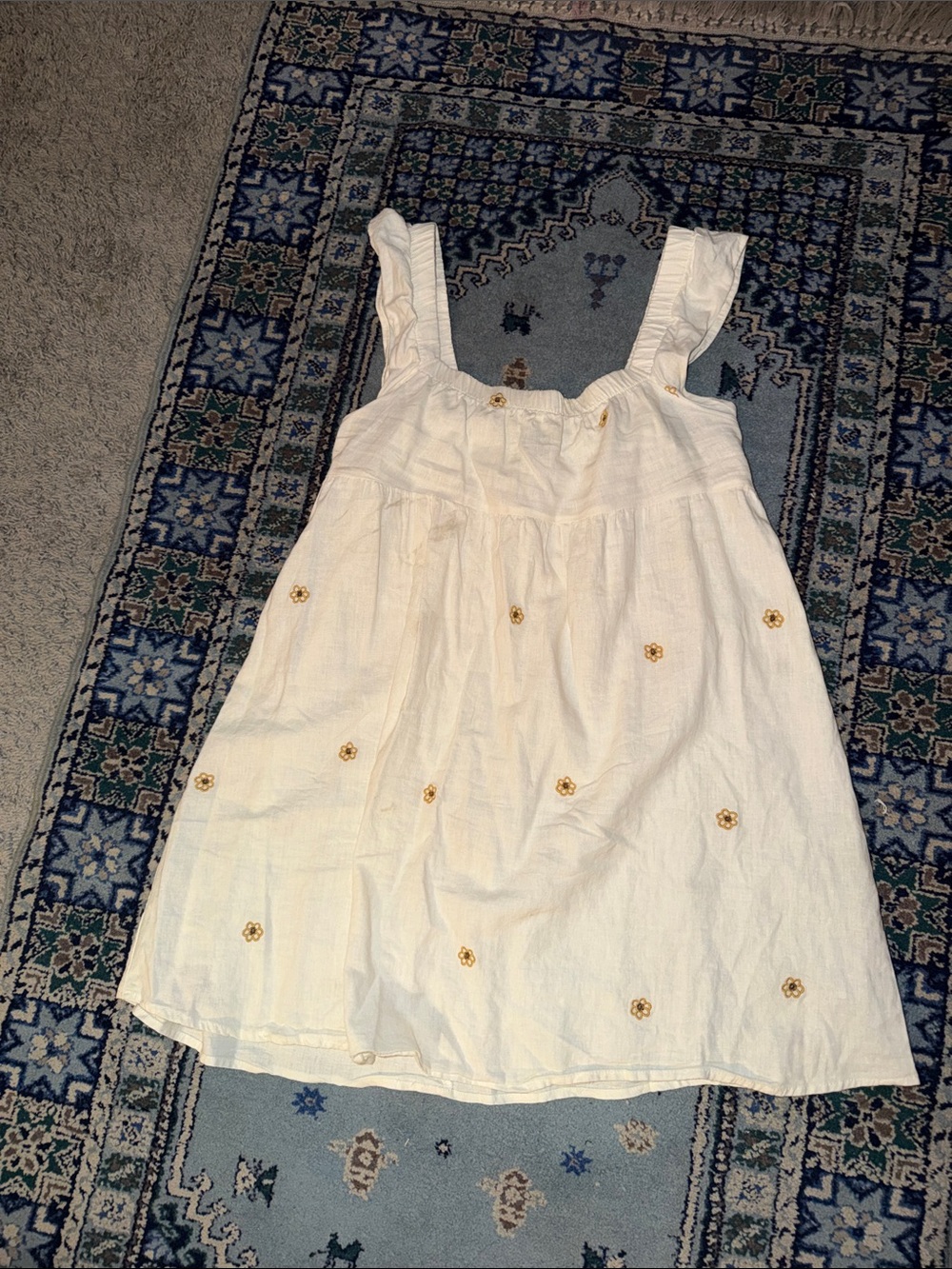 Cream Embroidered Sundress with Ruffled Straps